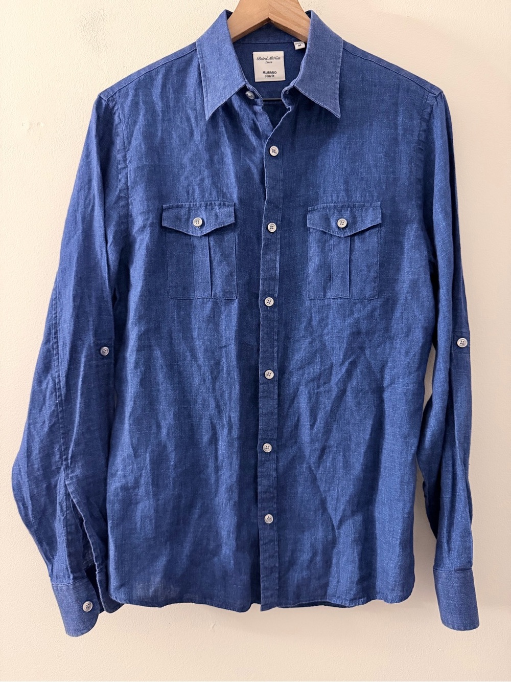 Baird McNutt Murano slim fit linen button down shirt navy blue M